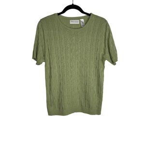 VNTG Alfred Dunner Green Cable Knit Sweater Women's S Grannycore Aesthetic